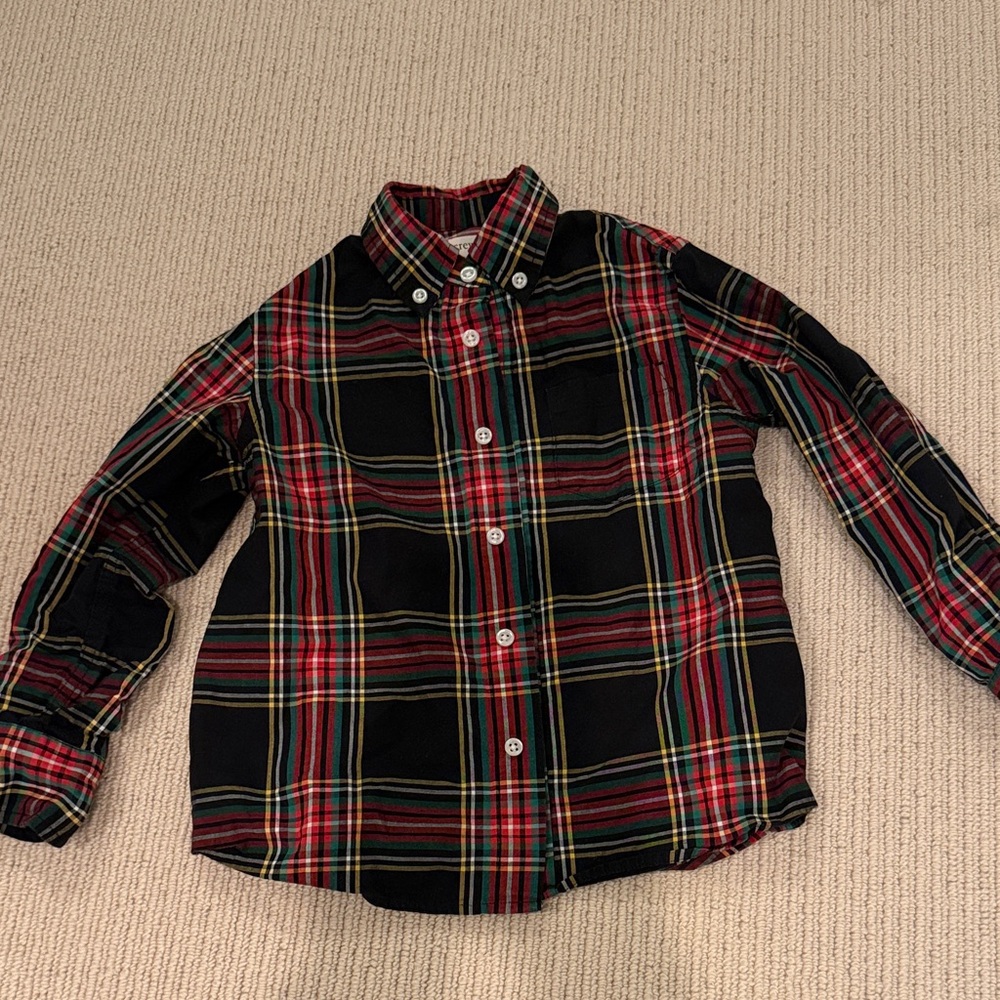 Crewcuts Black Red Green Plaid Button-Down Shirt